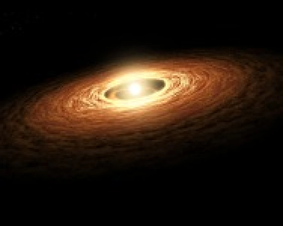 An artist’s impression of a young star surrounded by a disk of gas and dust.